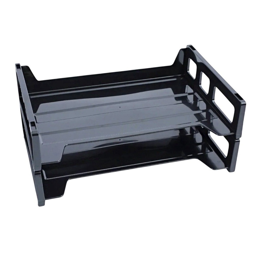 Universal Letter Trays (2) Black 08100 Recycled Plastic Side Load NIP Paper
